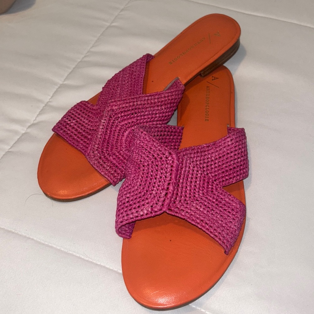 Anthropologie leather sandals with pink woven strap size 37